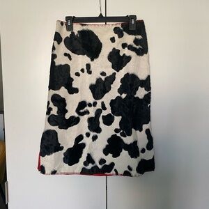 Cow-Print Faux Fur Midi Skirt in Black & White